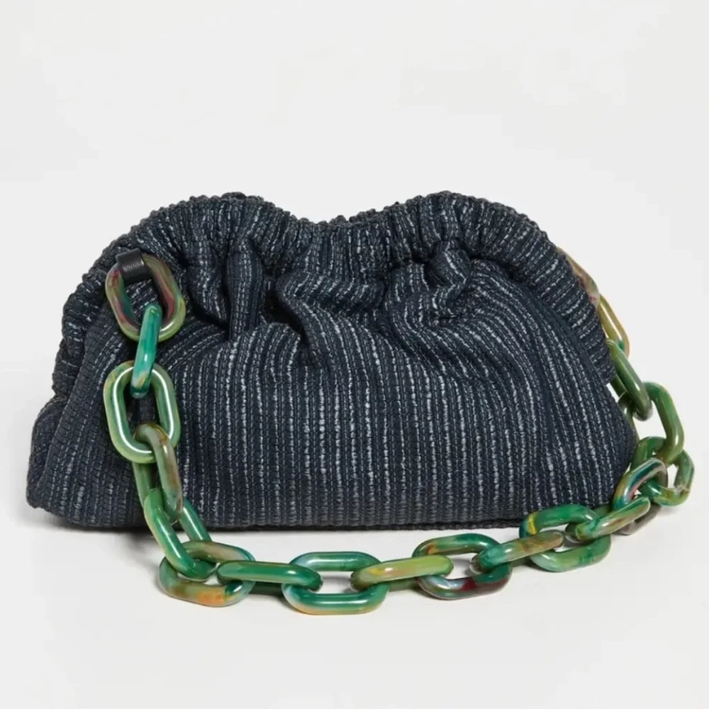 MANSUR GAVRIEL Black Woven Twist Mini Cloud Clutch (w/ Green Link Chain) - NWT - Picture 1 of 6